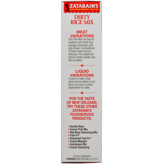 Zatarain's Dirty Rice Mix box with a list of other foodservice products.