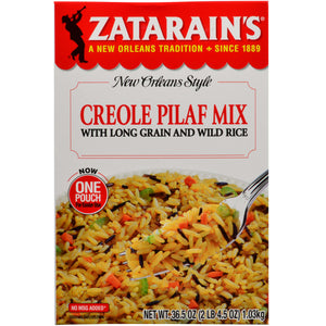 A box of Zatarain's Creole Pilaf Mix with long grain and wild rice.