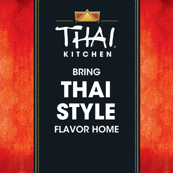 This image features the Thai Kitchen logo and the text Bring Thai Style Flavor Home against a red and black background.
