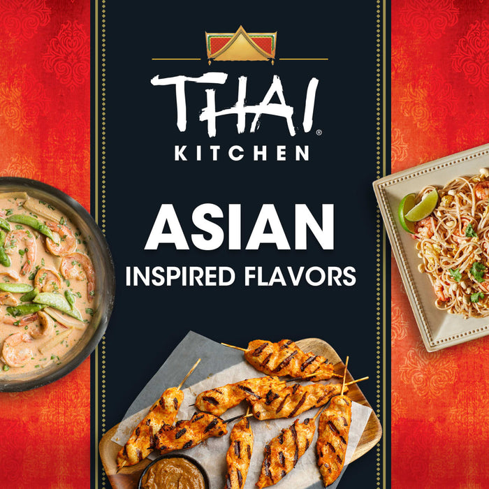 Thai Kitchen Asian Inspired Flavors is showcased with images of shrimp curry chicken skewers and pad thai.