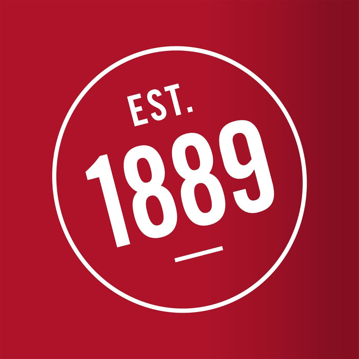 A white circle with the text EST. 1889 inside.