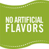 A green label with a white dashed line border that says NO ARTIFICIAL FLAVORS in white.