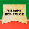 A vintage-style banner with the text VIBRANT RED COLOR on a yellowed background.
