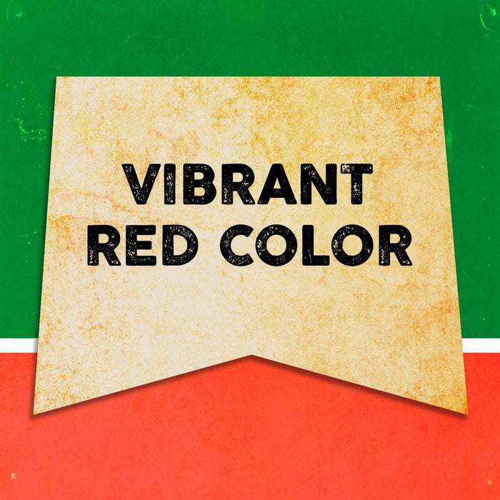A vintage-style banner with the text VIBRANT RED COLOR on a yellowed background.