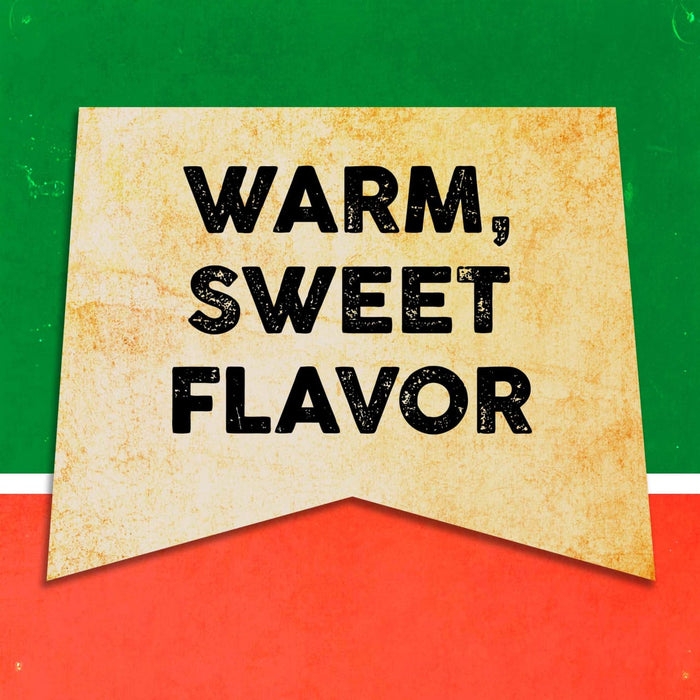 A vintage-style banner with the text Warm, Sweet Flavor on a yellowed background.
