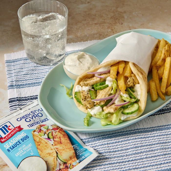 McCormick Greek Style Gyro Seasoning &amp; Sauce Duo with Tzatziki Sauce, a delicious and easy way to make a flavorful gyro at home.