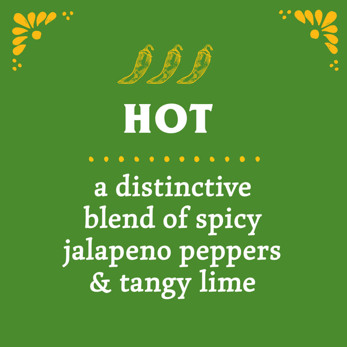 An illustration of three jalapeno peppers with the text HOT and a description of the product.