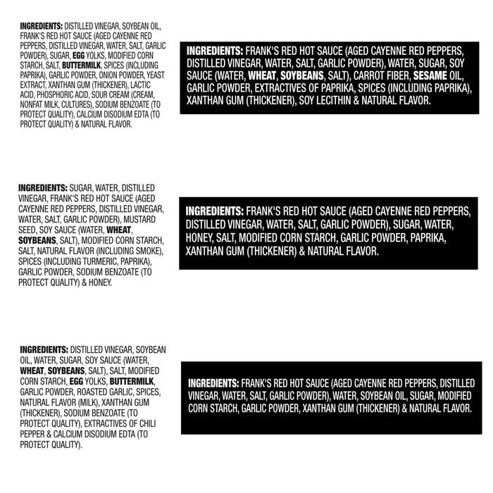 Franks RedHot Sauce ingredients list.