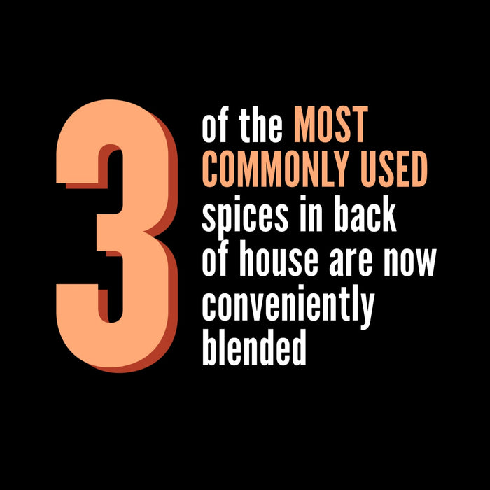 The number 3 with text that reads of the MOST COMMONLY USED spices in back of house are now conveniently blended.