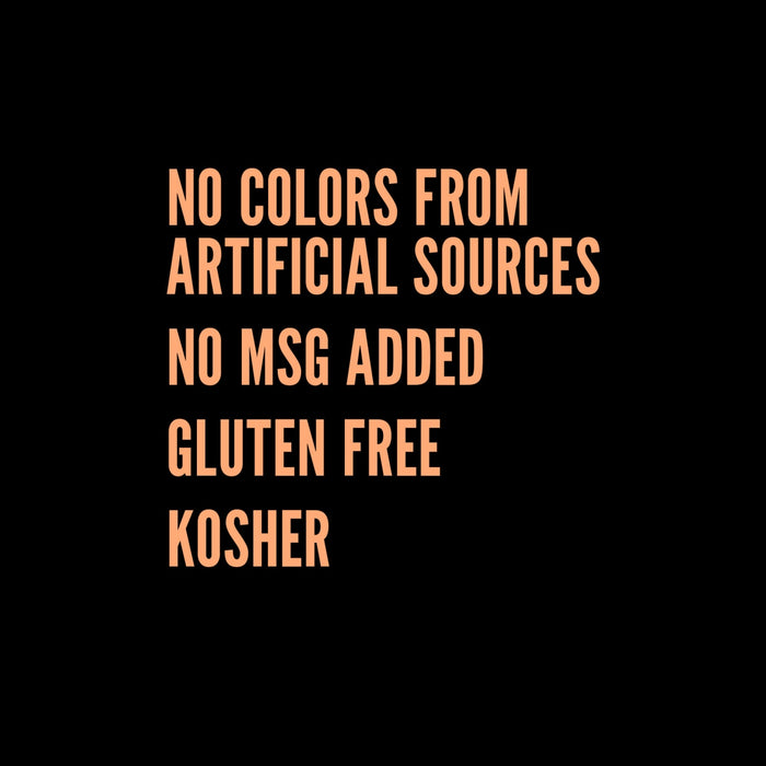 A list of product information including no colors from artificial sources no MSG added gluten free and kosher.