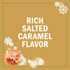 A graphic with the text Rich Salted Caramel Flavor and a picture of caramel with salt on top.