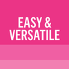 White text on a pink background that says Easy &amp; Versatile.