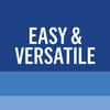 White text on a blue background that says Easy &amp; Versatile.