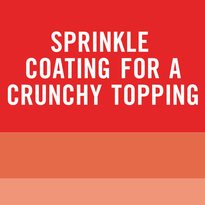 White text on a red background that says Sprinkle Coating for a Crunchy Topping.