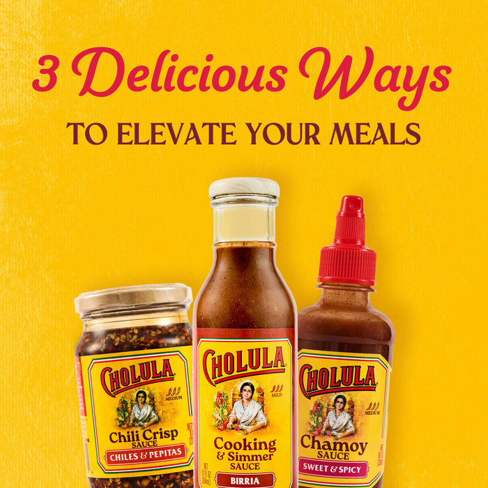 Cholula presents three delicious ways to elevate your meals with their Chili Crisp, Cooking and Marinading Sauce, and Chamoy Hot Sauce.