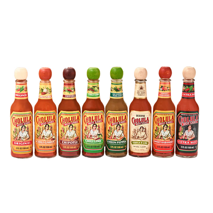 Cholula Variety Pack, 8-Count (Extra Hot, Green Pepper, Chili Lime, Chili Garlic, Chipotle, Sweet Habanero, Reserva, Original)