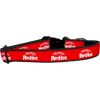 A dog collar with the Frank's RedHot logo printed on it.