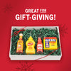 A gift box featuring miniature condiment bottles of Cholula Hot Sauce, Heinz Ketchup, mustard, and Old Bay seasoning, perfect for gift-giving.