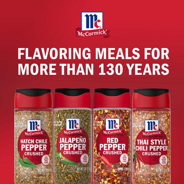 A variety of McCormick crushed pepper products are displayed highlighting the brands 130-year history of flavoring meals.