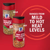 This image shows two McCormick crushed pepper products Hatch Chile Pepper for mild heat and Thai Style Chili Pepper for hot heat levels.