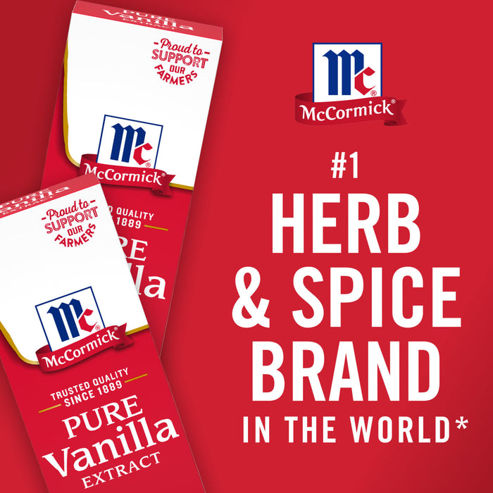 McCormick Pure Vanilla Extract packaging with the McCormick logo and the text #1 Herb &amp; Spice Brand in the World.