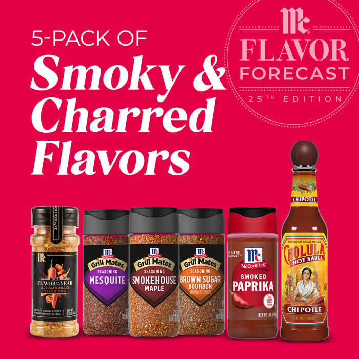 McCormick Grill Mates Flavor Forecast 25th Edition features five new smoky and charred flavors including Mesquite Smokehouse Maple Brown Sugar Bourbon Smoked Paprika and a limited edition Aji Amarillo.