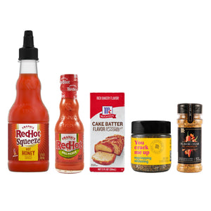 Franks RedHot hot sauce McCormick cake batter flavor McCormick you crack me up egg topping seasoning and McCormick 2025 Flavor of the Year Aji Amarillo seasoning.
