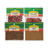 Four packets of El Guapo brand spices are displayed including crushed red pepper chili pequin flax seed and ground cumin.