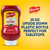 French's ketchup in a 20 oz upside down plastic bottle, perfect for tabletops.
