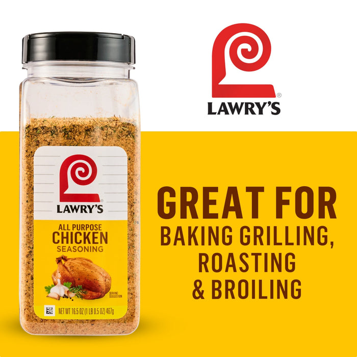 Lawry's All Purpose Chicken Seasoning is great for baking, grilling, roasting, and broiling.