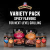 This image showcases a McCormick Grill Mates variety pack of spicy flavors including Montreal Steak Chipotle &amp; Roasted Garlic seasonings Honey Sriracha and Chipotle Pepper marinade mixes and Nashville Hot Chicken and Chili Garlic Tri-Tip seasonings.