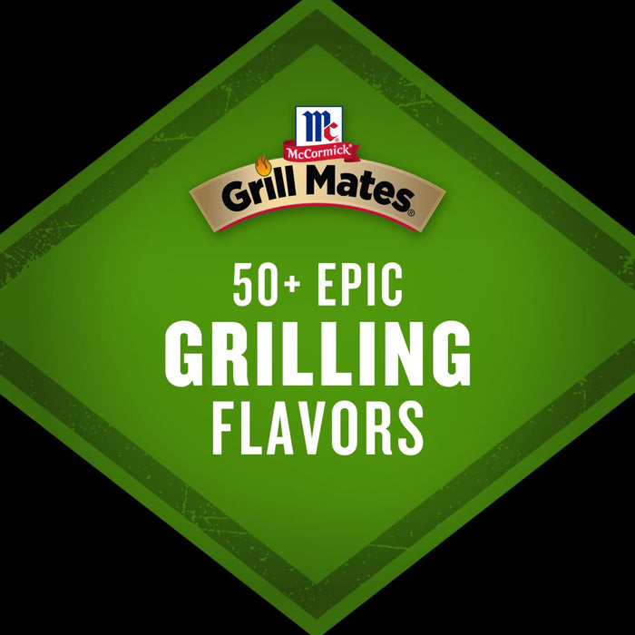 This image features the McCormick Grill Mates logo and text that reads 50+ EPIC GRILLING FLAVORS.
