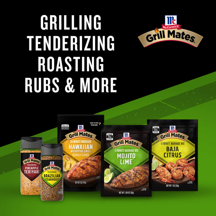 This image features McCormick Grill Mates products including seasonings and marinades with the text Grilling Tenderizing Roasting Rubs &amp; More.