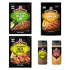 This image showcases a variety of McCormick Grill Mates products including marinade mixes and seasonings in different flavors like Mojito Lime Hawaiian Woodfire Grill Baja Citrus Brazilian Steakhouse and Pineapple Teriyaki.