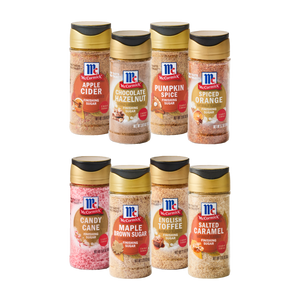 A collection of McCormick spice blends for fall baking, including pumpkin spice and apple pie spice.