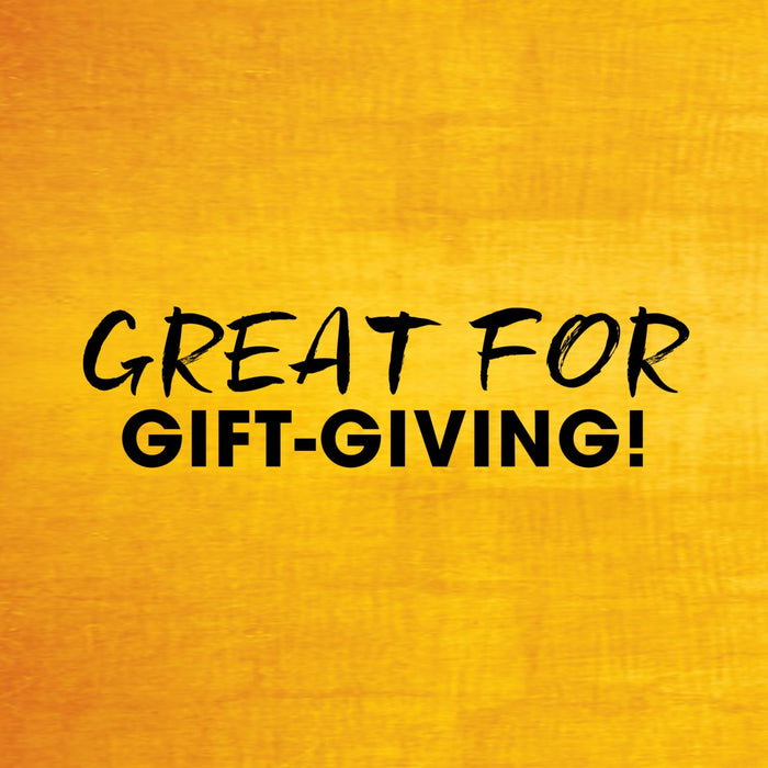 A yellow background with the text GREAT FOR GIFT-GIVING! in black font.