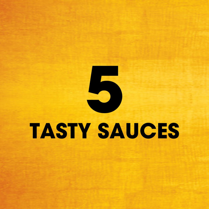 A promotional graphic highlighting 5 tasty sauces.