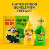 A promotional image displays a French's limited edition Minions bundle, which includes a bottle of French's Minion Classic Yellow Mustard, a bottle of French's Goomi's Green Mustard, and a free gift book.