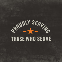 A graphic illustration with the text Proudly Serving Those Who Serve and a star, representing the brand ethos for the Mission Bbq Iw Dtc Pack Bundle Dtcmbbqvp.