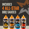An advertisement for the Mission Bbq Iw Dtc Pack Bundle Dtcmbbqvp shows four different bottles of all-star BBQ sauces lined up, including KC Classic, Memphis Belle, Blue Ridge Smoky Mountain, and Texas Twang.
