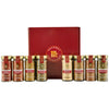 A product shot of the McCormick Gourmet Bundle Best Sellers Dtcmckvb features a red gift box behind eight jars of organic spices: Smoked Paprika, Cayenne Pepper, Ground Cumin, Italian Seasoning, Garlic Powder, Ground Coriander, Ground Saigon Cinnamon, and Oregano.