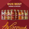 A promotional image showcases a variety of spices from the Mkc Gourmet Global Exploration Bundle Count, featuring McCormick Gourmet jars of Saffron, Chinese Five Spice, and Garam Masala lined up under the heading OUR BEST HERBS &amp; SPICES.