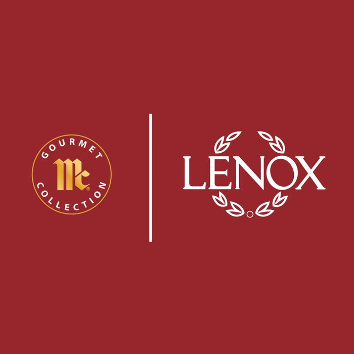 A promotional graphic for the Mccormick X Lenox Spice Village Dtc Bundles Dtcmckvb Dtcmckvb Dtcmckvb displays the McCormick Gourmet Collection logo next to the Lenox logo on a red background, separated by a white line.