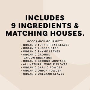 An infographic lists the nine McCormick Gourmet spices included in the Mccormick X Lenox Spice Village Dtc Bundles Dtcmckvb Dtcmckvb Dtcmckvb.
