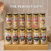 A two-tiered wooden spice rack displays a collection of McCormick Finishing Sugars and Finishing Salts, presented as the perfect gift idea.