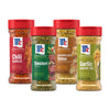 A product shot of the Mcksignatureseriesbundlevdtc shows four McCormick Signature Seasonings bottles against a white background, featuring the flavors Chili Garlic, Chimichurri, Caramelized Onion, and Garlic &amp; Olive Oil.
