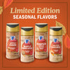 A collection of McCormick's Limited Edition Seasonal Flavors, including Apple Cider, Maple Brown Sugar, Pumpkin Spice, and Sea Salt Caramel.