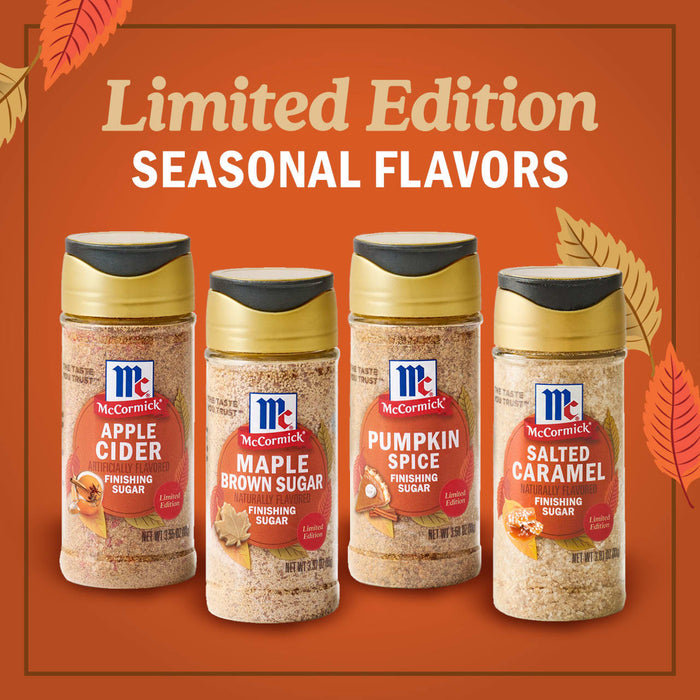 A collection of McCormick's Limited Edition Seasonal Flavors, including Apple Cider, Maple Brown Sugar, Pumpkin Spice, and Sea Salt Caramel.
