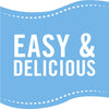 A blue banner with white text that says Easy &amp; Delicious.
