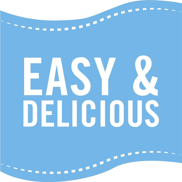 A blue banner with white text that says Easy &amp; Delicious.